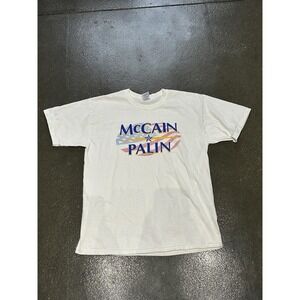 McCain Palin Shirt Mens Large White Gildan Ultra Cotton 2008 Campaign Tee